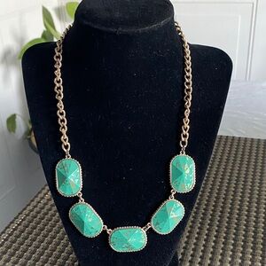 Gold-Tone Necklace with Turquoise Gem Panels - Women Jewelry
